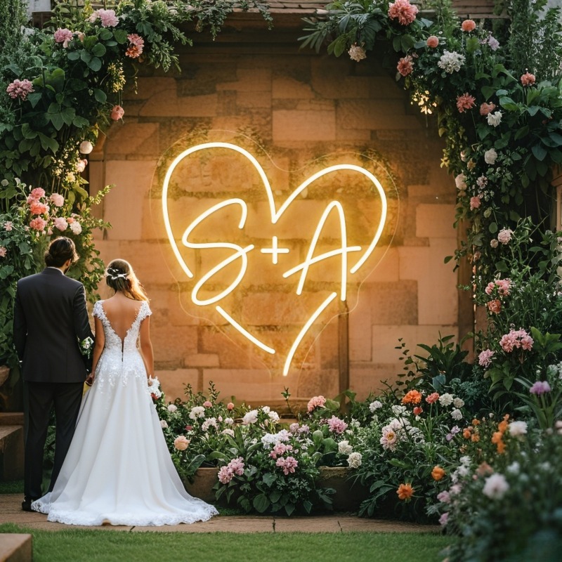 Lighting Decoration For Wedding - 맞춤 이니셜 하트 LED 네온사인, 웨딩