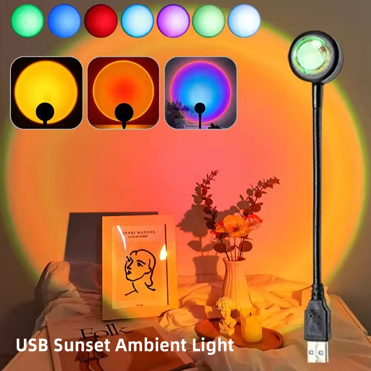 Sunset Lamp Projection - LED 무지개 일몰 프로젝션 램프 분위기