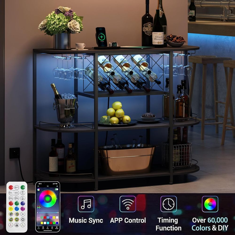 블랙 3단 커피 테이블 (와인랙, 전원 소켓, LED  - Home Lighting & Decor St Catharines On 리뷰 및 가격