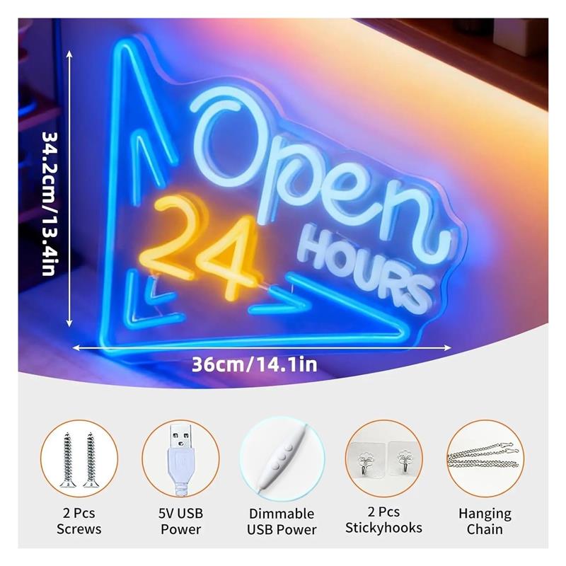 24시간 영업 네온사인 USB 전원 LED 조명 바,  - Decor Lighting Opening Hours 리뷰 및 가격
