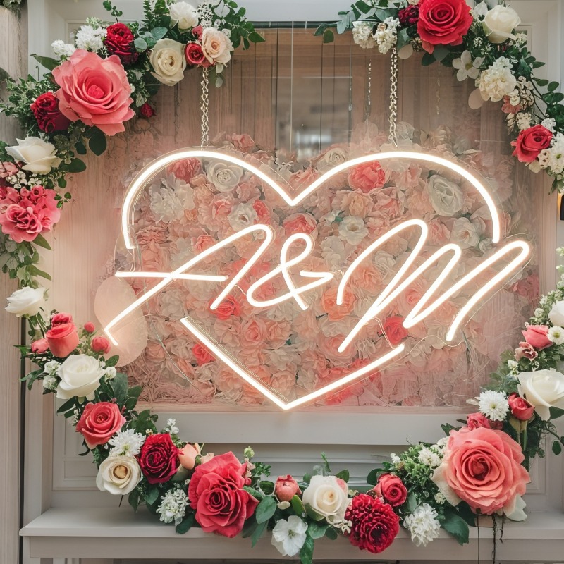 맞춤 이니셜 하트 LED 네온사인, 웨딩 파티 배경 홈 - Lighting Decoration For Wedding 리뷰 및 가격