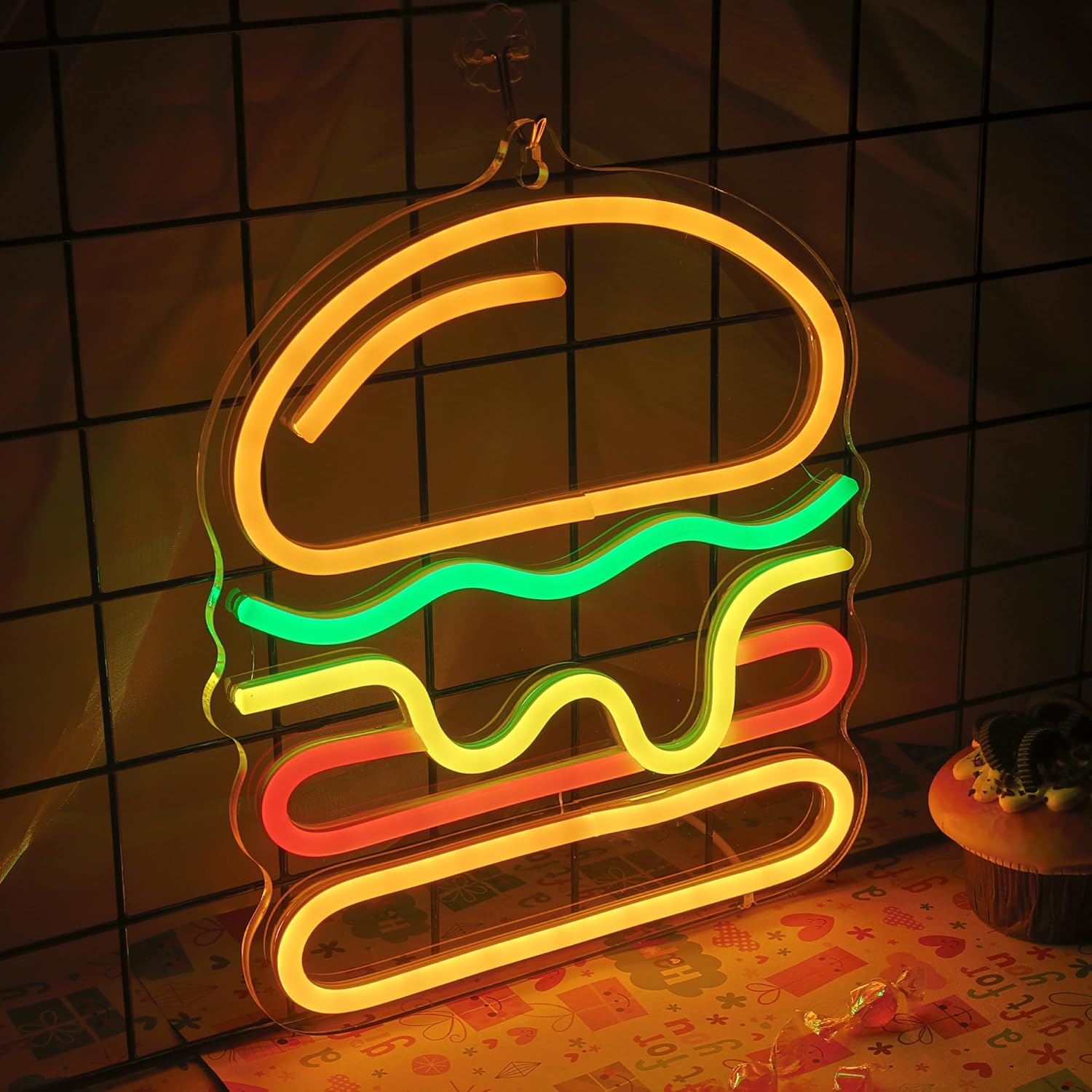 층층이 쌓인 치즈 LED 조명이 있는 버거 네온사인,  - Lighting Home Decor Ideas 리뷰 및 가격