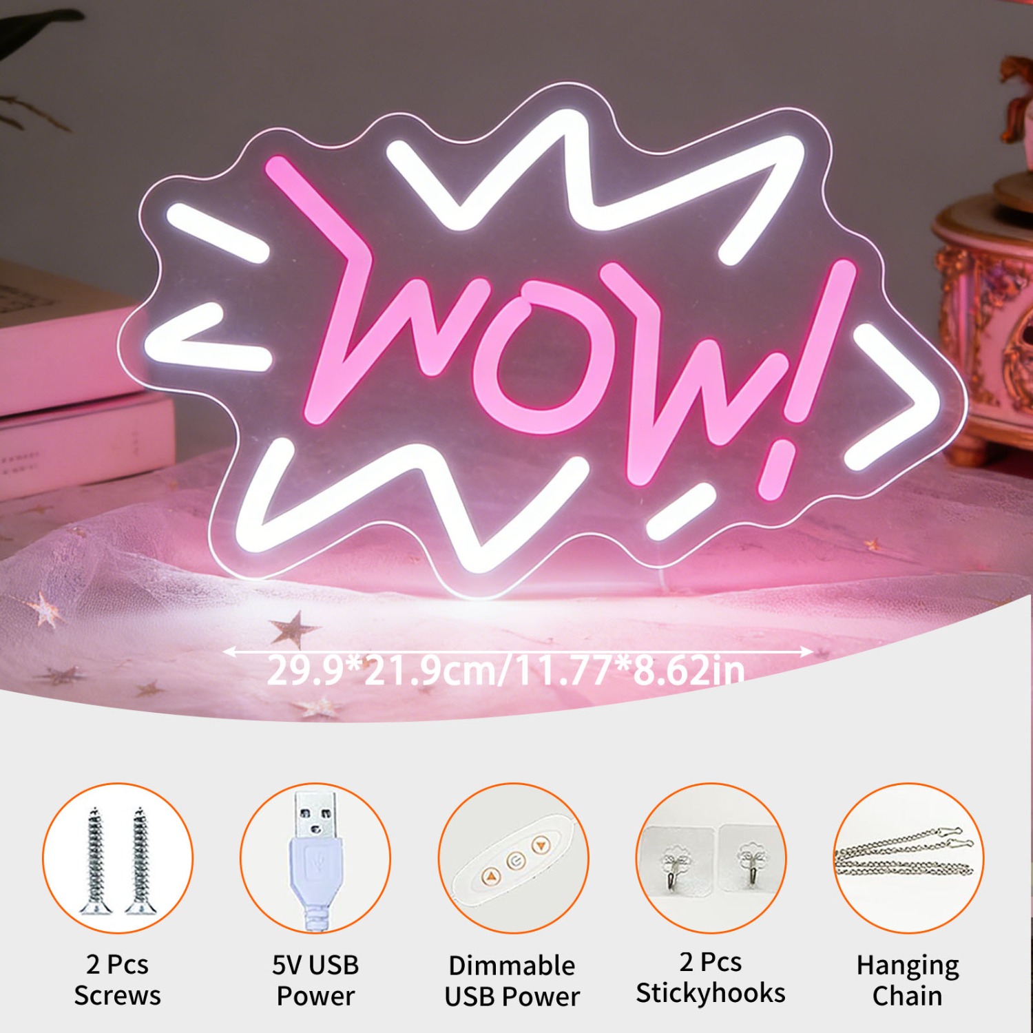 와우 네온사인 LED 팝아트 마키 라이트 USB 침실  - Lighting Decor Wow 리뷰 및 가격