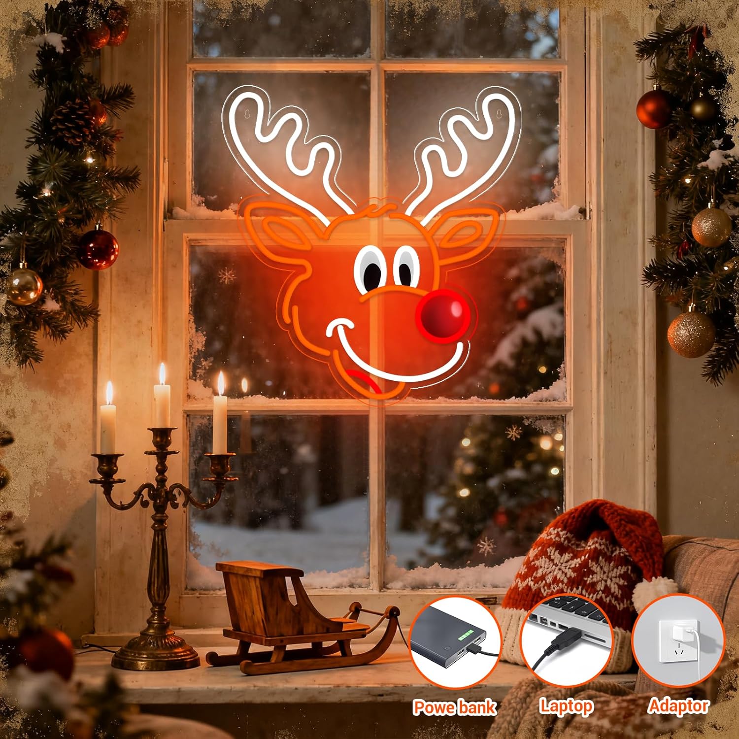 귀여운 크리스마스 순록 네온사인, 빨간 코 LED 조명 - Lighting Home Decor Ideas 리뷰 및 가격