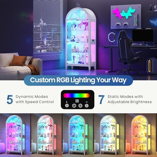 5단 아치형 유리 진열장 (거실용, RGB 조명 포함) - Lighting & Home Decor Studio 리뷰 및 가격