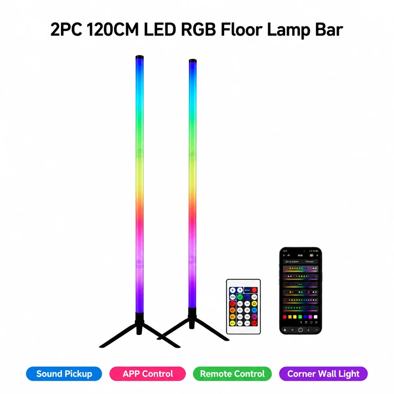 2개입 120CM RGB 플로어 램프, 사운드 반응형  - Room Decor Lighting Lamp 리뷰 및 가격