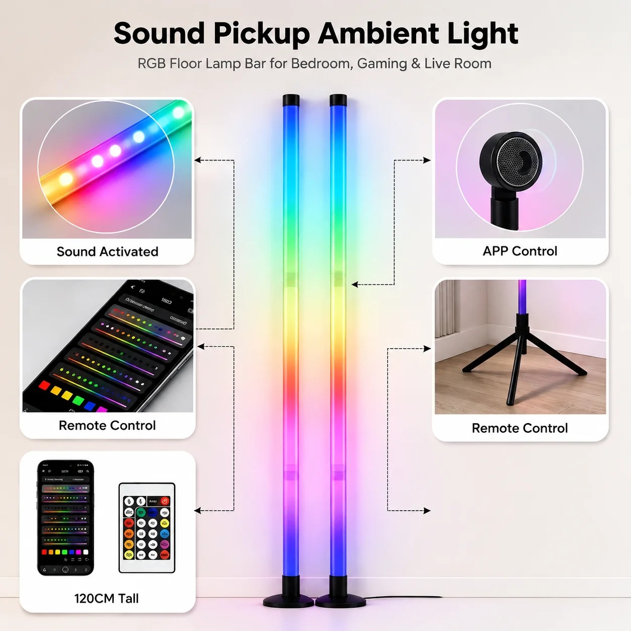 2개입 120CM RGB 플로어 램프, 사운드 반응형  - Room Decor Lighting Lamp 리뷰 및 가격