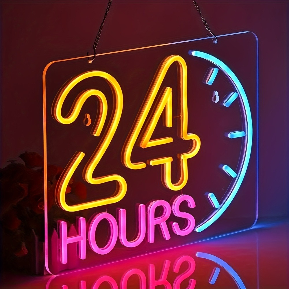 24시간 LED 네온사인, USB 전원 다색 장식 조명 - Decor Lighting Opening Hours 리뷰 및 가격