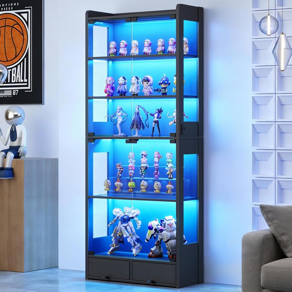 69인치 높이의 검정색 LED 조명이 있는 5단 수집품 - Lighting & Home Decor Studio 리뷰 및 가격