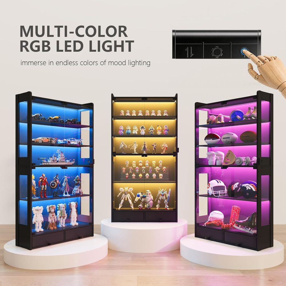 69인치 높이의 검정색 LED 조명이 있는 5단 수집품 - Lighting & Home Decor Studio 리뷰 및 가격